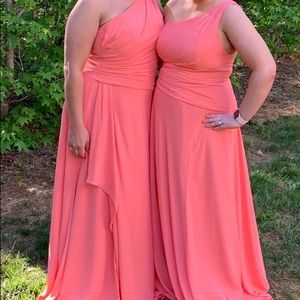 Coral one-shoulder formal dress